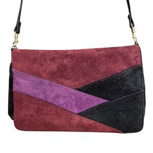 Worthington Vintage Multi Patch Colorblock Suede Crossbody Purse